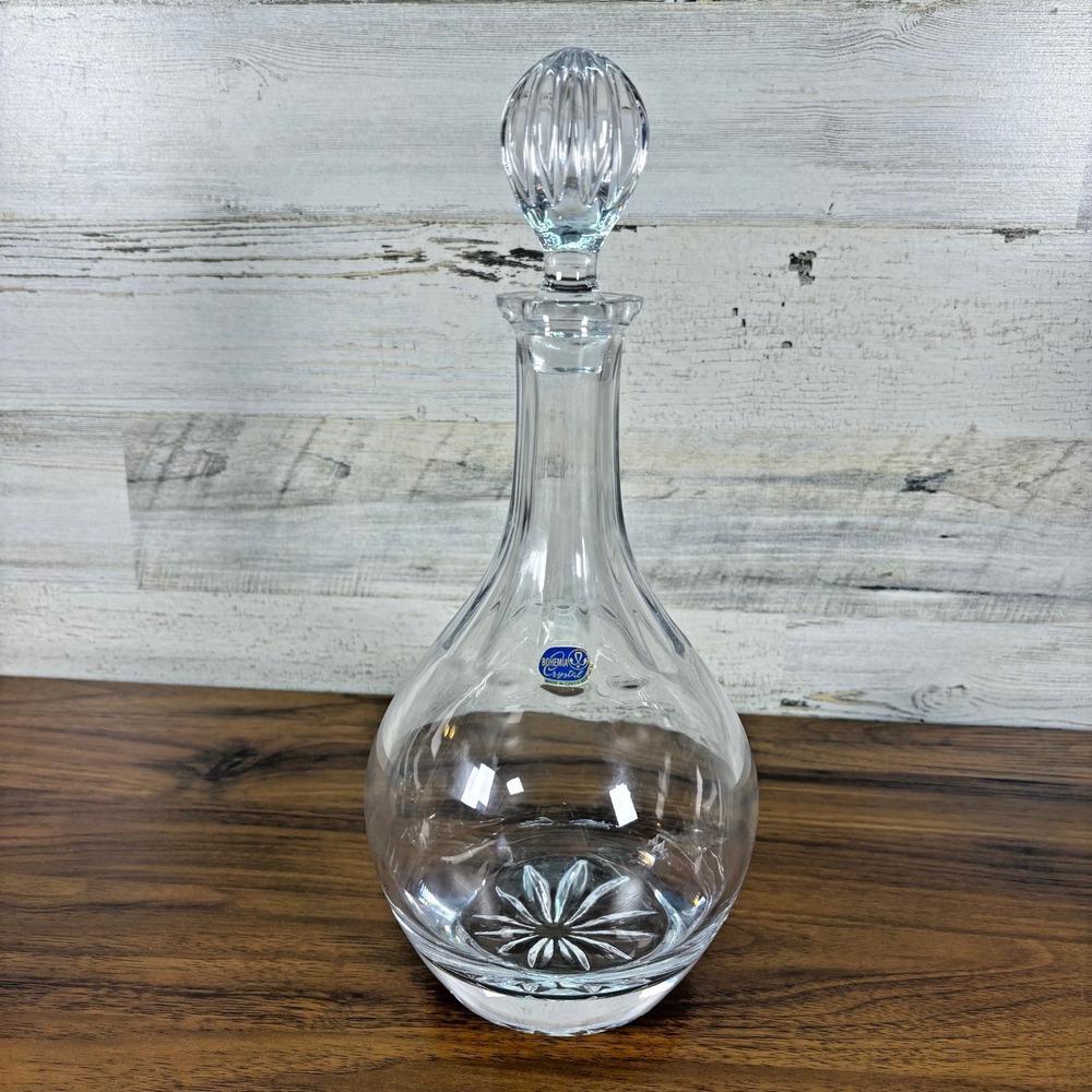 Bohemian Czech Amethyst Crystal Art Glass‎ Decanter Sunburst Star Cut 10"